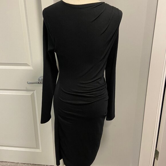 Banana Republic Jersey Black Long Sleeve Side Ruched Midi Dress, size S - Picture 6 of 8